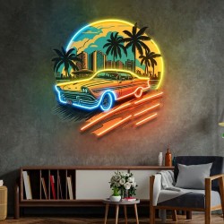 Araba Gün Batımı Neon Art UV Baskı Led Tabela