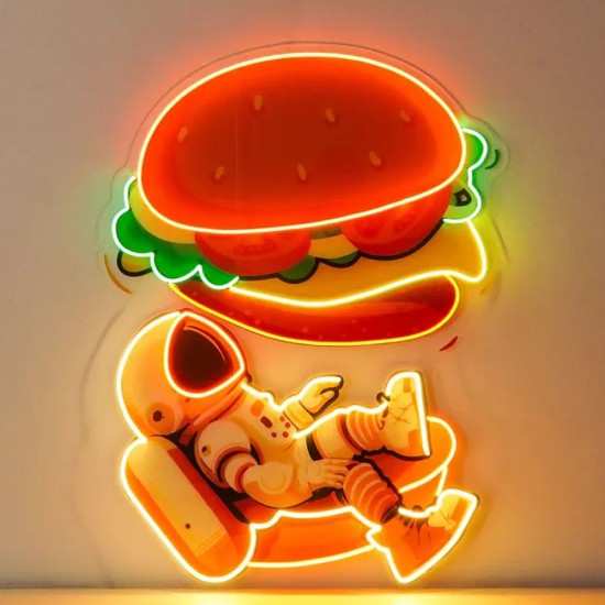 Astronot ve Hamburger UV Baskı Neon Led Tabela