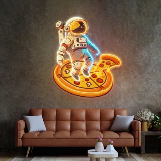 Astronot Pizza UV Baskı Neon Led Tabela