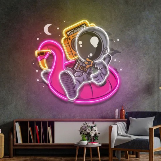 Astronot Flamingo Balon UV Baskı Neon Led Tabela