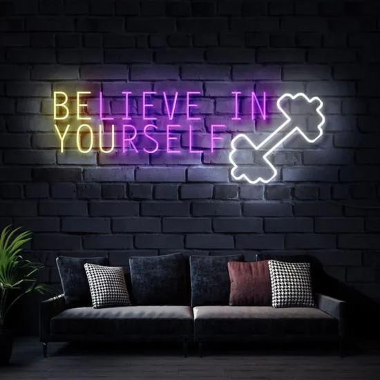 Believe in Yourself Gym Neon Led Tabela